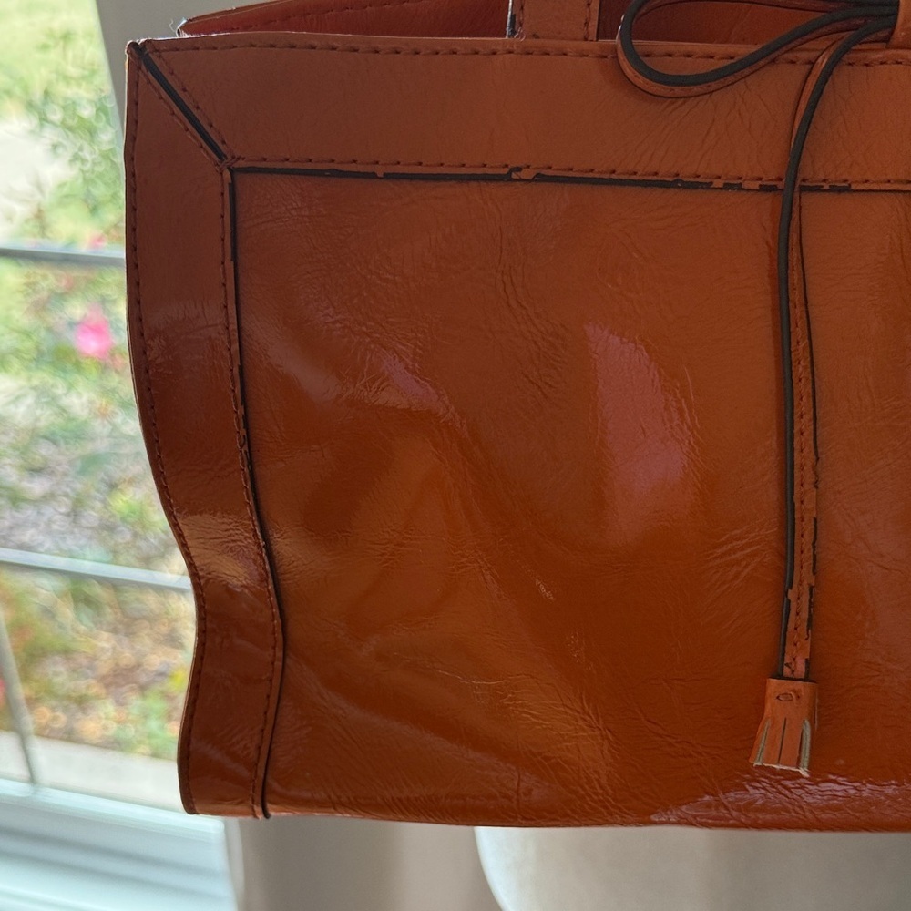 Liz Claiborne Orange Faux Leather Tote Bag - Picture 3 of 11